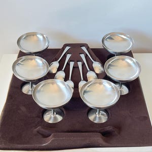 Set of 6 stainless steel ice cream bowls on foot - Guy Degrenne - Stainless steel dessert set, made in France, vintage gift idea