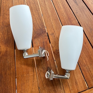 Pair of Vintage INDA 70s Wall Lights – Opaline and White Chrome Adjustable – Italy 1970s