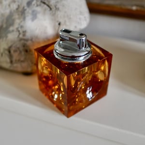 Vintage Murano Glass Orange Ice Cube Table Lighter by Antonio Imperatore, 1970s Italian Art Glass Collectible