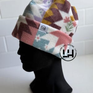 Fleece beanie, Retro fleece beanie, fleece hat, Retro four point beanie, retro 4 point beanie, Ski snowboard hat, gift, handmade, winter hat