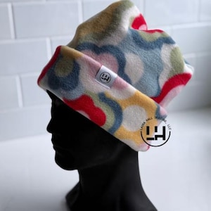 Fleece beanie, Retro fleece beanie, fleece hat, Retro four point beanie, retro 4 point beanie, Ski snowboard hat, gift, handmade, winter hat