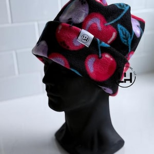Fleece beanie, Retro fleece beanie, fleece hat, Retro four point beanie, retro 4 point beanie, Ski snowboard hat, gift, handmade, winter hat