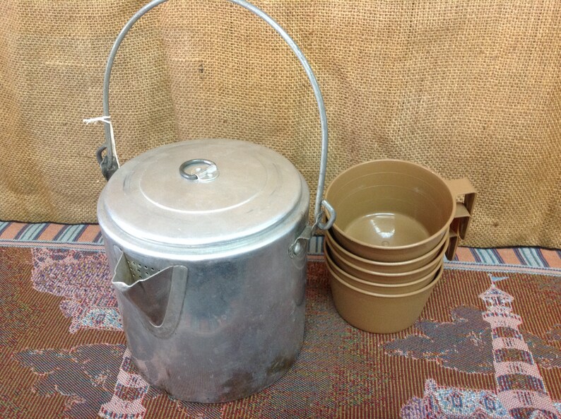 Vintage Aluminum Camping Coffee Pot with cups Etsy