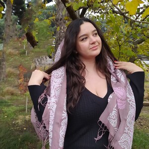 Buy Berry Pink Kelagayi With White Floral Patterns Pure Silk Scarf ...
