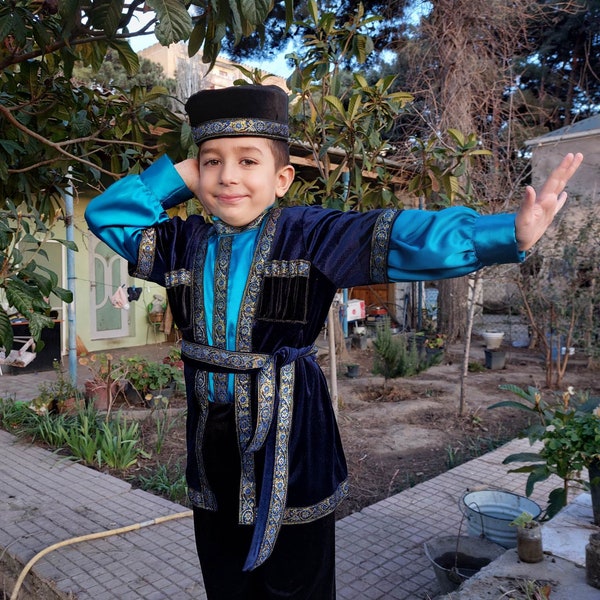 Azerbaijani national costume of 4 items - pants, cap, vest and shirt. Can be sewn for any age. The boy in the picture is 5 years old.