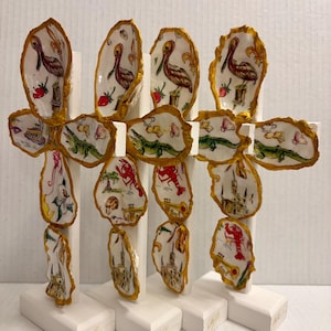 Louisiana Inspired Oyster Standup Cross (Comes Clear Wrapped with Cross Charm)