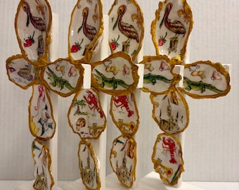 Louisiana Inspired Oyster Standup Cross (Comes Clear Wrapped with Cross Charm)
