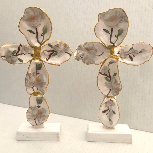 Louisiana Magnolia Wall or Standup Cross (Comes Clear Wrapped with Fleur De Lis Charm)