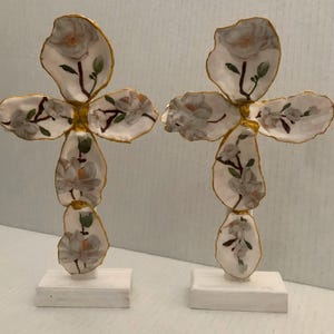 Louisiana Magnolia Cross (Comes Clear Wrapped with Fleur De Lis Charm)