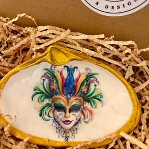 Mardi Gras Shell Trinket Dish or Shelf Decor with Acrylic Stand, Gold Leaf Accent with glass overlay. image 7