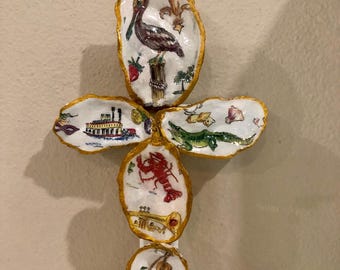 Louisiana Inspired Wall Oyster Cross (Comes Clear Wrapped with Cross Charm)