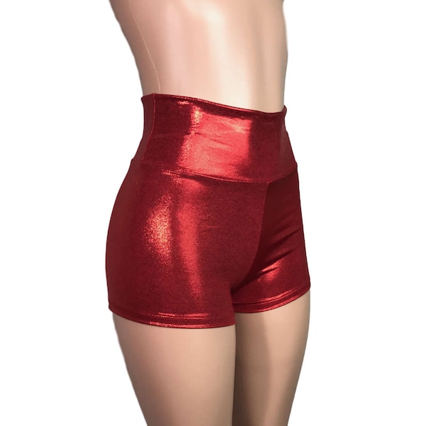 Red Metallic Mystique High Waisted Booty Shorts - Club, Festival, or Rave wear - Crossfit - Running