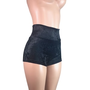 Black Crushed Velvet High Waisted Booty Shorts - club or rave wear - Crossfit - Running