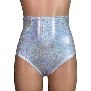 Silver Hologram High Waisted Booty Shorts Hot Pants - club or rave wear - Crossfit - Running- Roller Derby