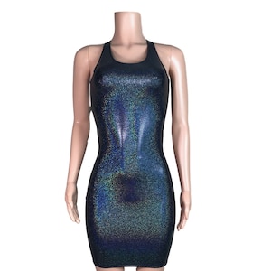 Vestido ajustado holográfico negro - Club, rave, vestido sexy