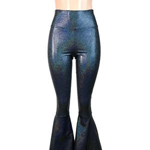 Black Hologram Bell Bottoms Shimmery Spandex Pants Yoga - Etsy