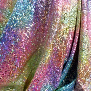 Rainbow Avatar Nylon Spandex Fabric by-the-yard, Holo, Hologram Unicorn Ombre