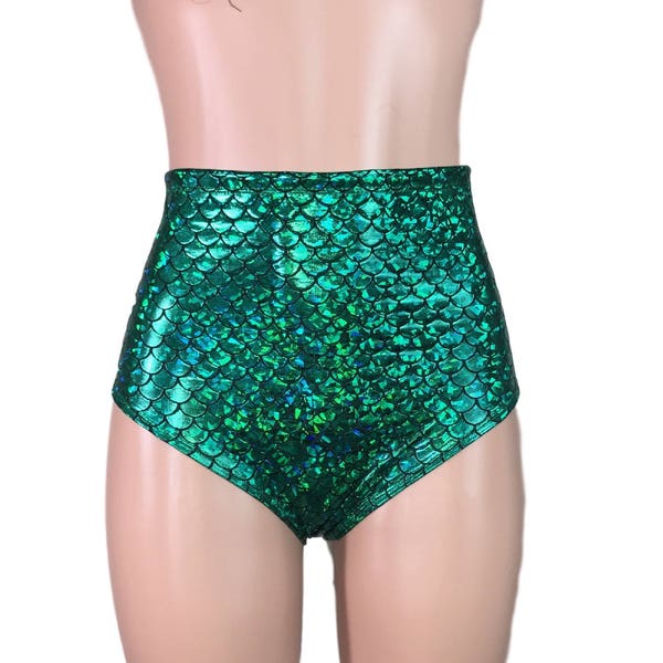 Mermaid Green Scales High Waisted Hot Pants - Booty Shorts - Bikini Bottom - club or rave wear - Crossfit - Running