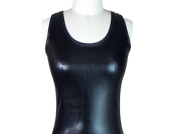 Black "Leather" Metallic Tank Top - bodycon Clubwear, Rave Wear, Activewear, Running, Yoga, crossfit