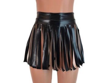 Black Metallic Fringe Skirt - Rave Clothing - Performance - Dance