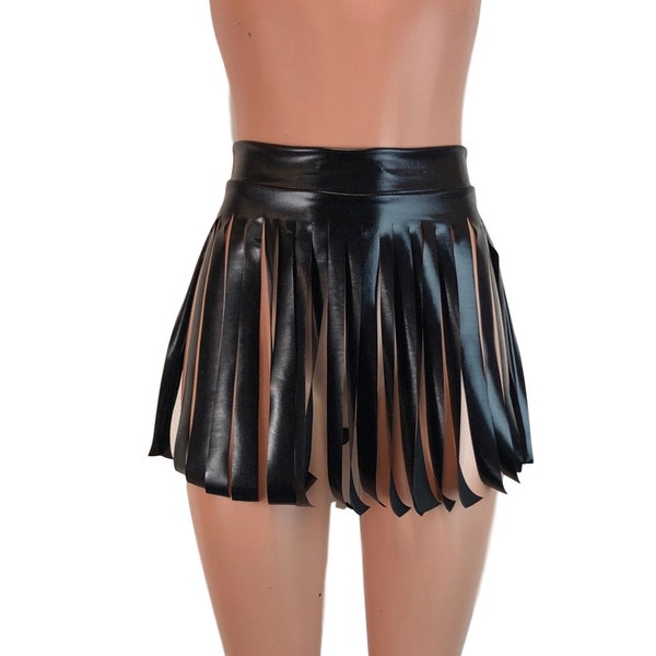 Black Metallic Fringe Skirt - Rave Clothing - Performance - Dance