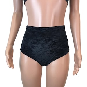 High Waisted Hot Pants - Black Crushed Velvet - Booty Shorts - Bikini Bottom - Festival or Rave Clothing