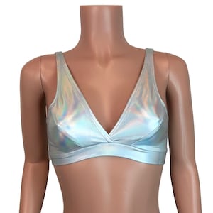 Lime Green Holographic Bralette Rave Wear, Activewear, Running