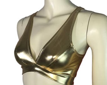 Gold Metallic Bralette - Rave Wear, Activewear, Running, Yoga, crossfit, festival top