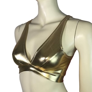Gold Metallic Bralette - Rave Wear, festival top, Burning Man Bikini Costume