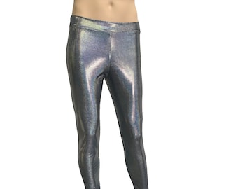 Men's Gleaming Silver Holographic Leggings, Meggings, Rave Clothing, Festival Burning Man