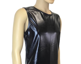 Men's Metallic "Wet Look" Faux-Leather Tank, Muscle Shirt, Rave Clothing, Burning Man