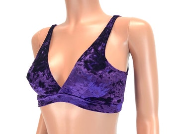 Purple Crushed Velvet Bralette - Rave Wear, festival top, burning man