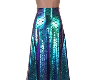 Mermaid Scales Holographic High Waisted Maxi Skirt - Costume long skirt