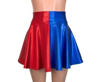 Red and Blue or Red and Black Harlequin Costume - High Waisted Skater Skirt