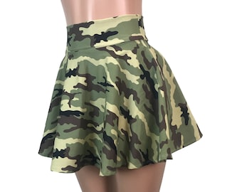 Camouflage Camo High Waisted Skater Skirt - Clubwear, Rave Wear, Mini Circle Skirt