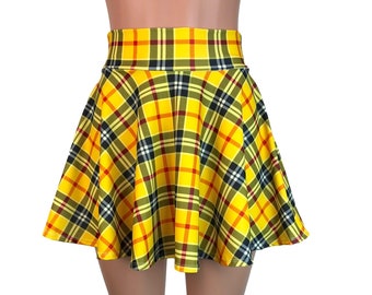 Yellow Plaid High Waisted Skater Skirt- Clubwear, Rave Wear, Mini Circle Skirt