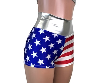 Pantaloncini bottino a vita alta americani a stelle e strisce - Abbigliamento da club, festival o rave - Crossfit - Corsa