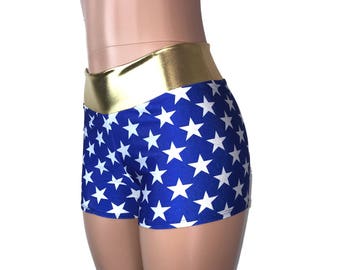Super Woman Stars Mid-Rise Booty Shorts - Costume Amazon Woman