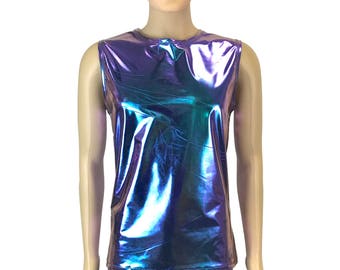 Men's Holographic Oil Slick Tank, Men's Holo Muscle Shirt, Rave Clothing, Burning Man