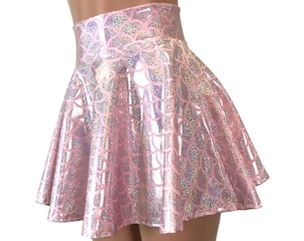 Pink Mermaid Metallic High Waisted Skater Large Scales - Mermaid Costume - Scales Skirt
