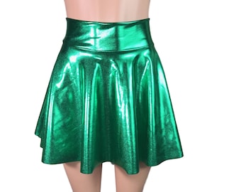 green mini skirt metallic
