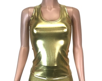 Gold Metallic Tank Top - Bodycon Clubwear, Rave Wear, Festival Outfit