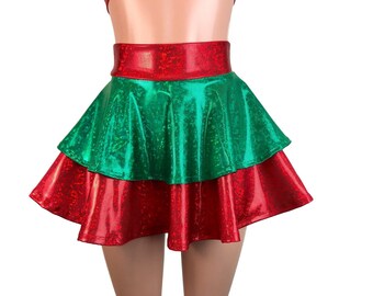 2-layer Skater Skirt, Elf Holographic Shattered Glass Red and