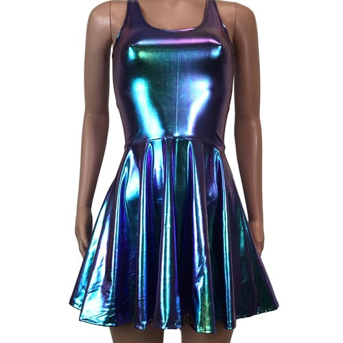 Holographic Oil Slick Skater Fit N Flare Tank Dress Club - Etsy