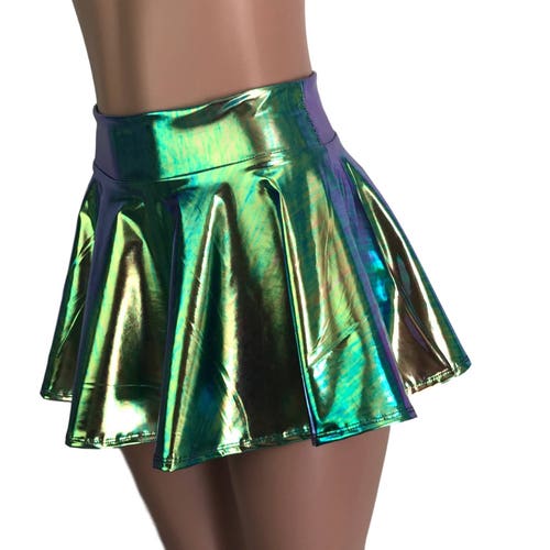 Lime Green Mini 13 Holographic High Waisted Skater Skirt - Etsy