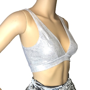 Silver Holographic Bralette - Rave Wear, Activewear, Running, Yoga, crossfit, festival top