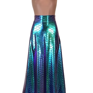 Mermaid Scales Holographic High Waisted Maxi Skirt - Costume long skirt