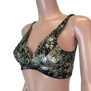 Gunmetal on Black Velvet Metallic Bralette - Rave Wear, Activewear, Running, Yoga, crossfit, festival top