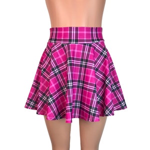 Pink Plaid High Waisted Skater Skirt- Clubwear, Rave Wear, Mini Circle Skirt