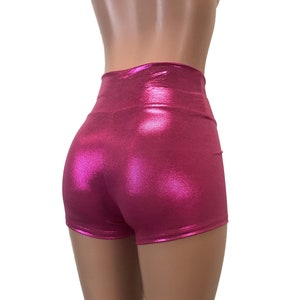 Pink Metallic Mystique High Waisted Booty Shorts - club or rave wear - Crossfit - Running